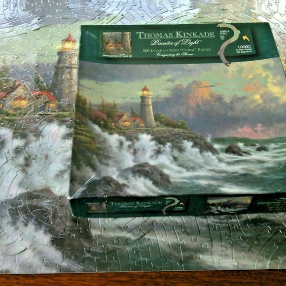 Puzzle Sea Storms 500 Pieces Jigsaw Curly Lighthouse Rocks Thomas Kinkade Box pc - Picture 12 of 16